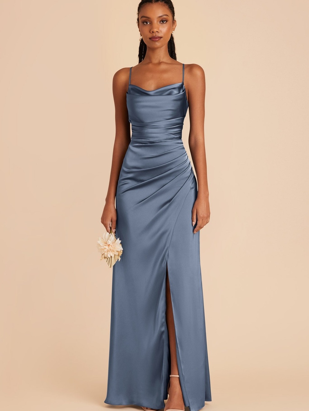 Birdy Grey Lydia Dusty Blue Shiny Satin Formal Dress